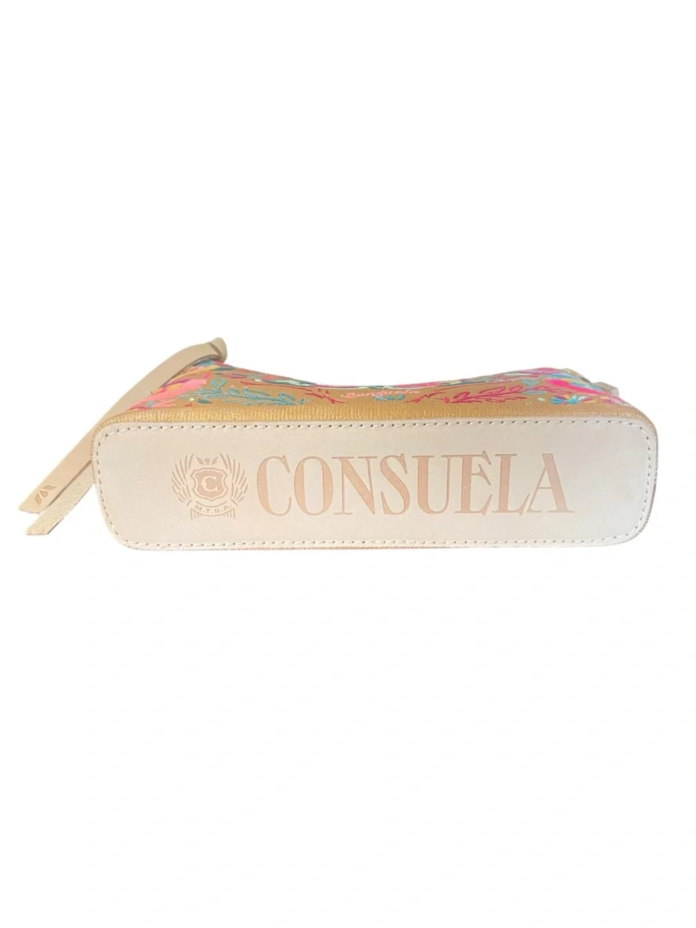 Consuela Embroidered Tan Wristlet Crossbody